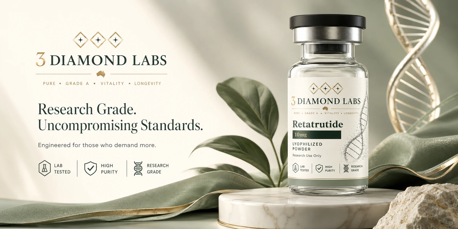 3 Diamond Labs Australia — 99%+ purity, HPLC-MS verified research peptides, dispatched same day from Australia